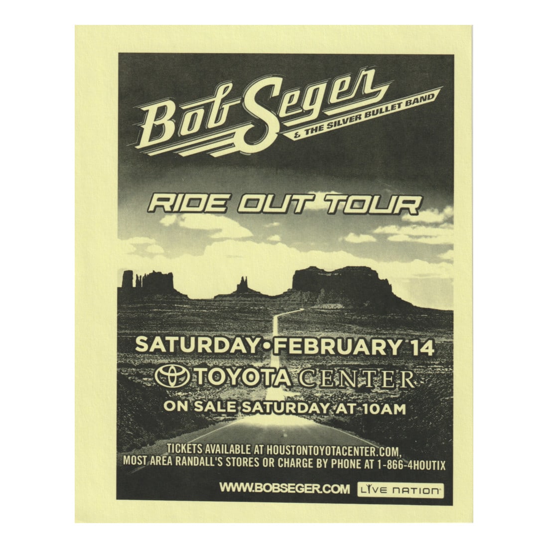 Bob Seger - Toyota Center - 2015 Concert Handbill (1 of 1)