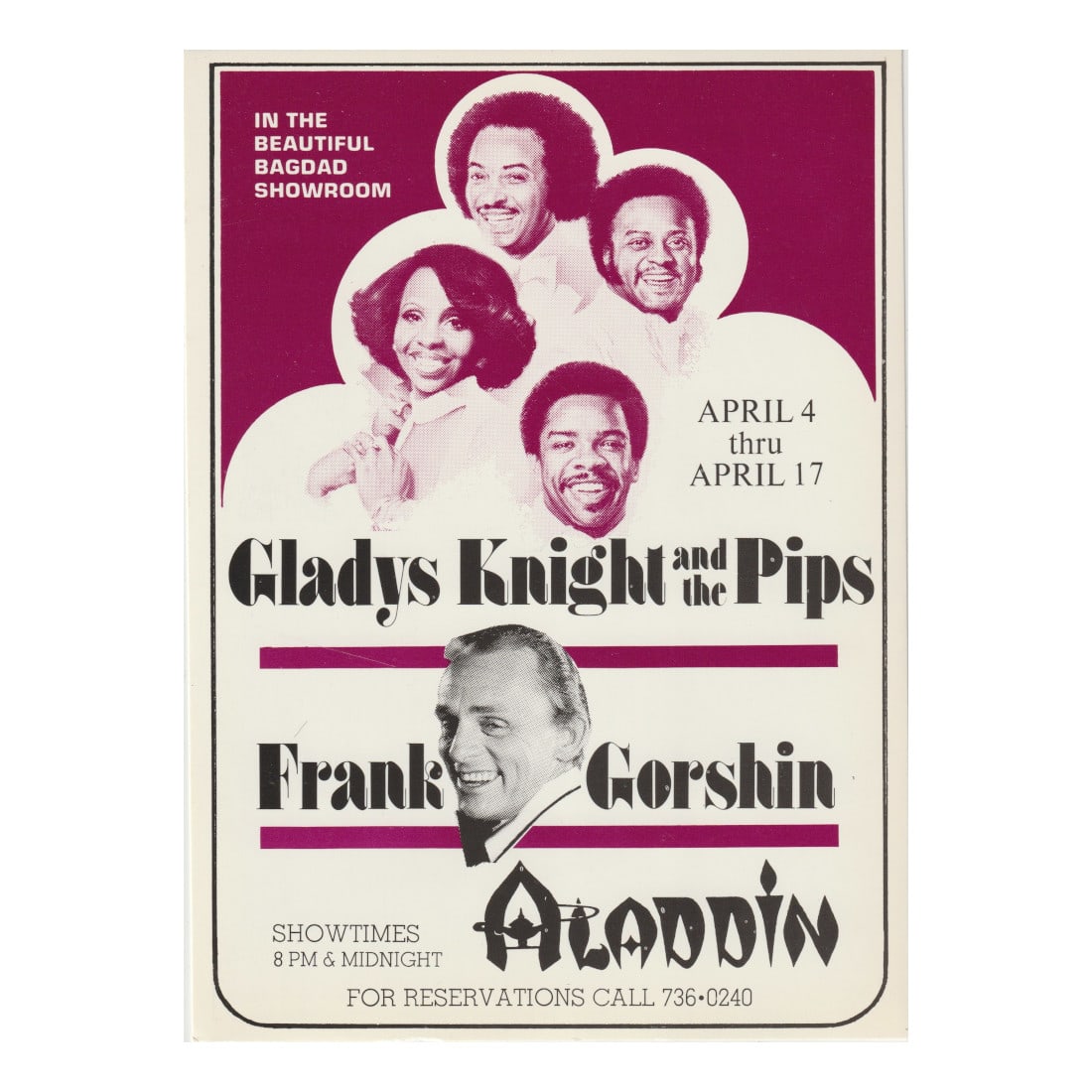 Gladys Knight & The Pips - Frank Gorshin - Aladdin - 1970/80's Concert Handbill (1 of 1)