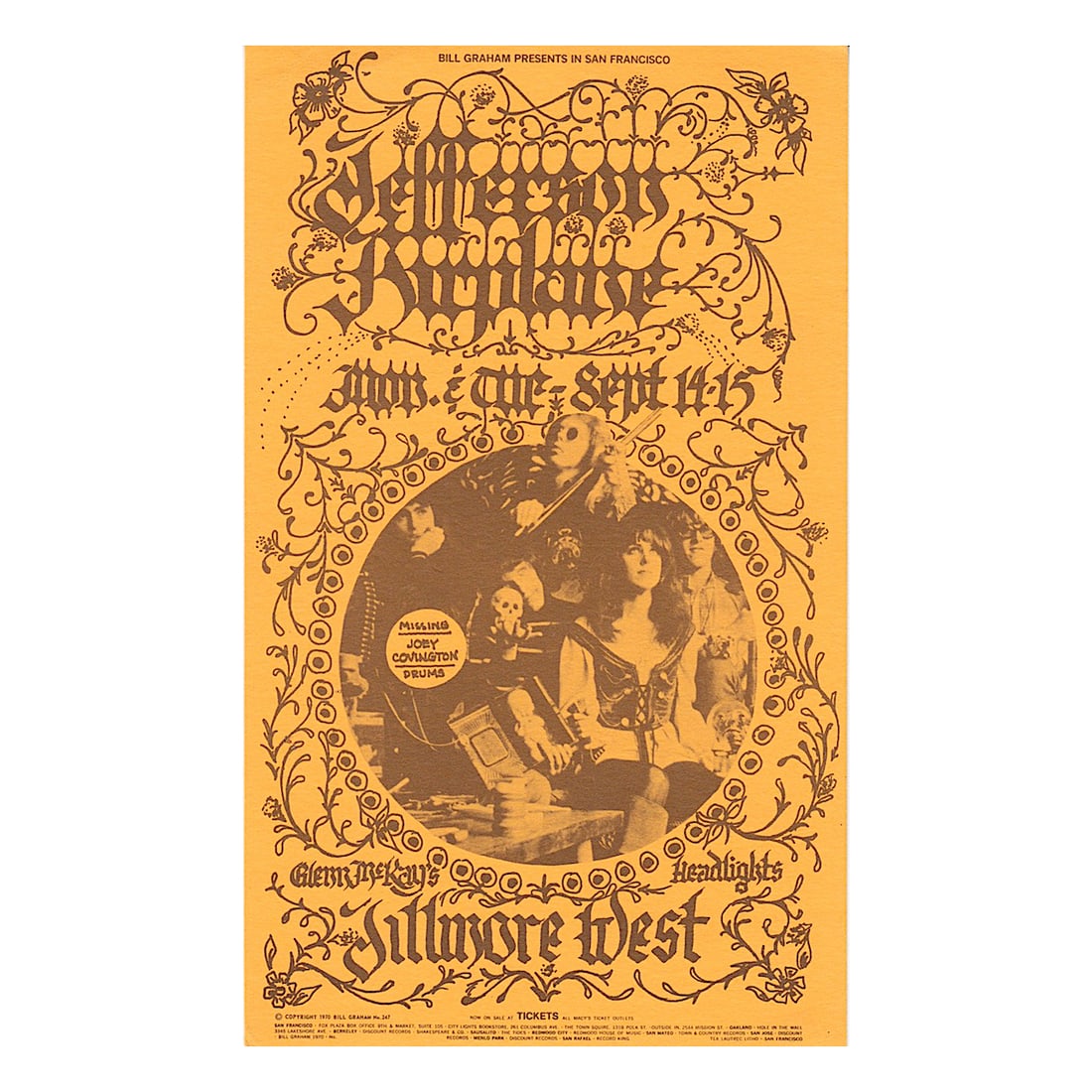Jefferson Airplane - 1970 Concert Handbill (1 of 1)