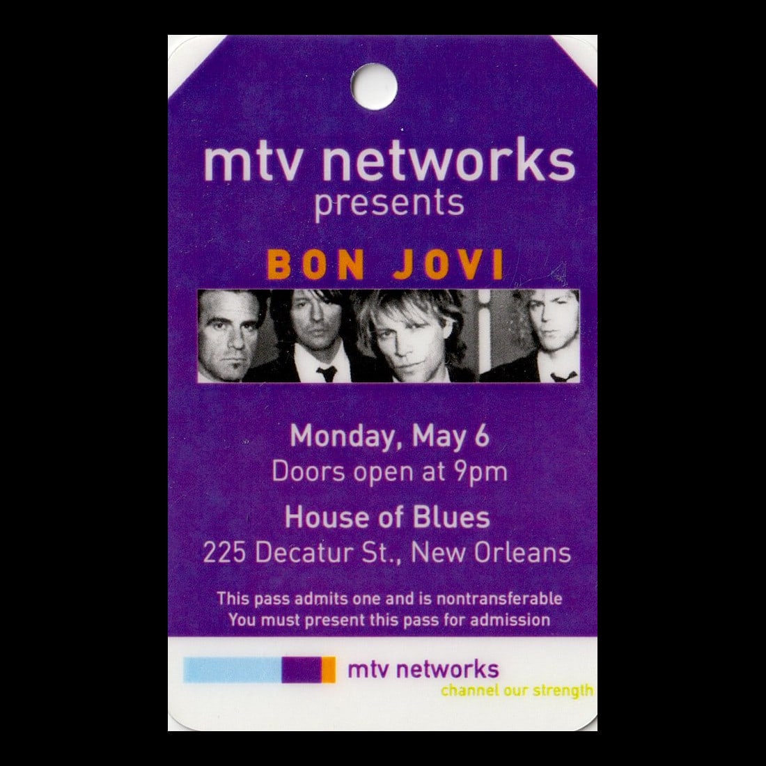Bon Jovi - MTV Special Event HOB New Orleans - 2002 Laminated Backstage Pass (1 of 1)