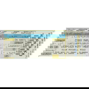 Ziggy Marley - 2006 Vintage Concert Ticket: ZIGGY MARLEY (Jamaican musician) Original 2006 unused Concert Ticket featuring Ziggy Marley. Venue: Coca-Cola Roxy Theatre, Atlanta, GA. Dated: November 21, 2006. Includes COA. Dimensions: 5 5/8