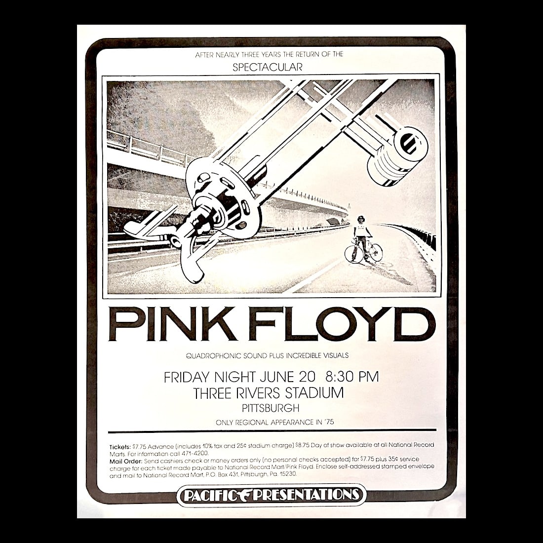 Pink Floyd Original 1975 Three Rivers Stadium Concert Poster (1 of 1)