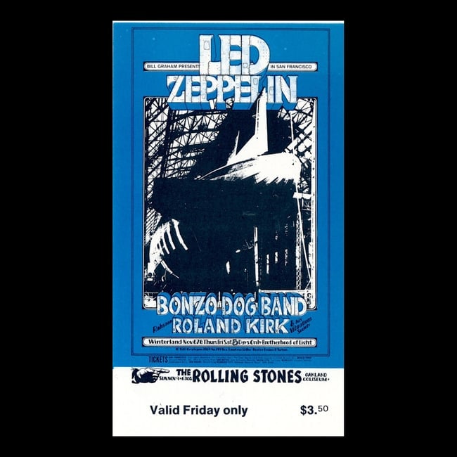 Led Zeppelin - Rolling Stones - 1969 Concert Ticket (1 of 1)