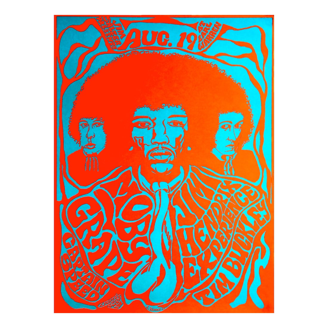 Jimi Hendrix Experience - 1967 Concert Poster: JIMI HENDRIX (1942-1970 American Rock Guitarist, Singer-Songwriter and Musician) MOBY GRAPE (American Rock Group) Original & Vintage Jim Salzer Presents Concert Poster featuring Jimi Hendrix Experienc