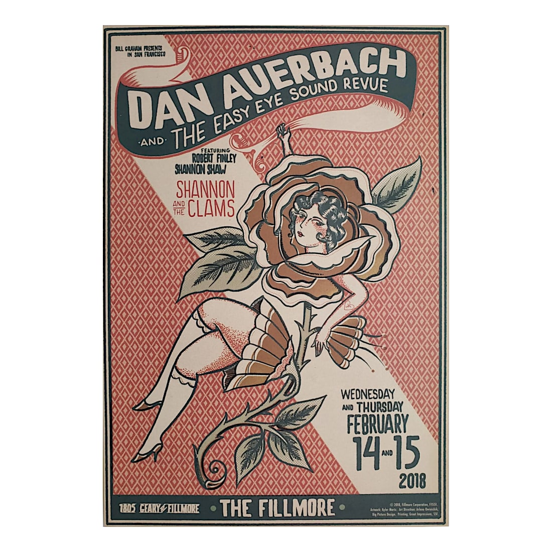 Dan Auerbach and the Easy Eye Sound - 2018 Fillmore Concert Poster: DAN AUERBACH AND THE EASY EYE SOUND (American Musician and Singer-Songwriter) Original & Vintage Bill Graham Presents 2018 Concert Tour Poster featuring Dan Auerbach and the Easy Eye Sound. Venue: The