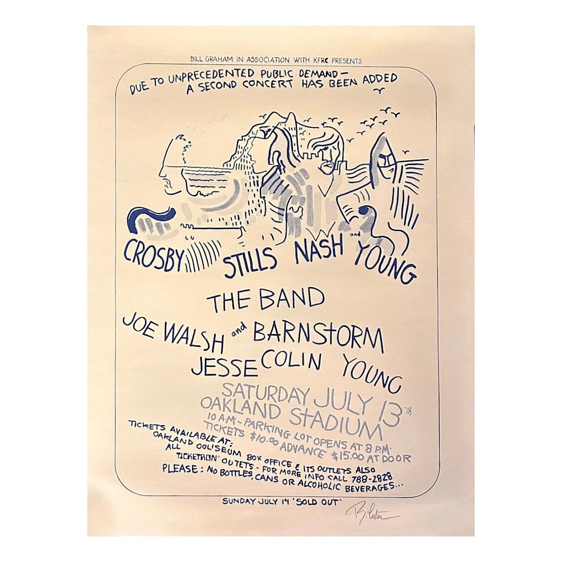 Crosby, Stills, Nash, Young Original 1974 Concert Poster: CROSBY, STILLS, NASH, YOUNG (American Folk Rock Supergroup) Original & Vintage Bill Graham Presents 1974 Concert Tour Poster featuring Crosby, Stills, Nash, Young. Venue: Oakland Stadium, Oakland, Cal
