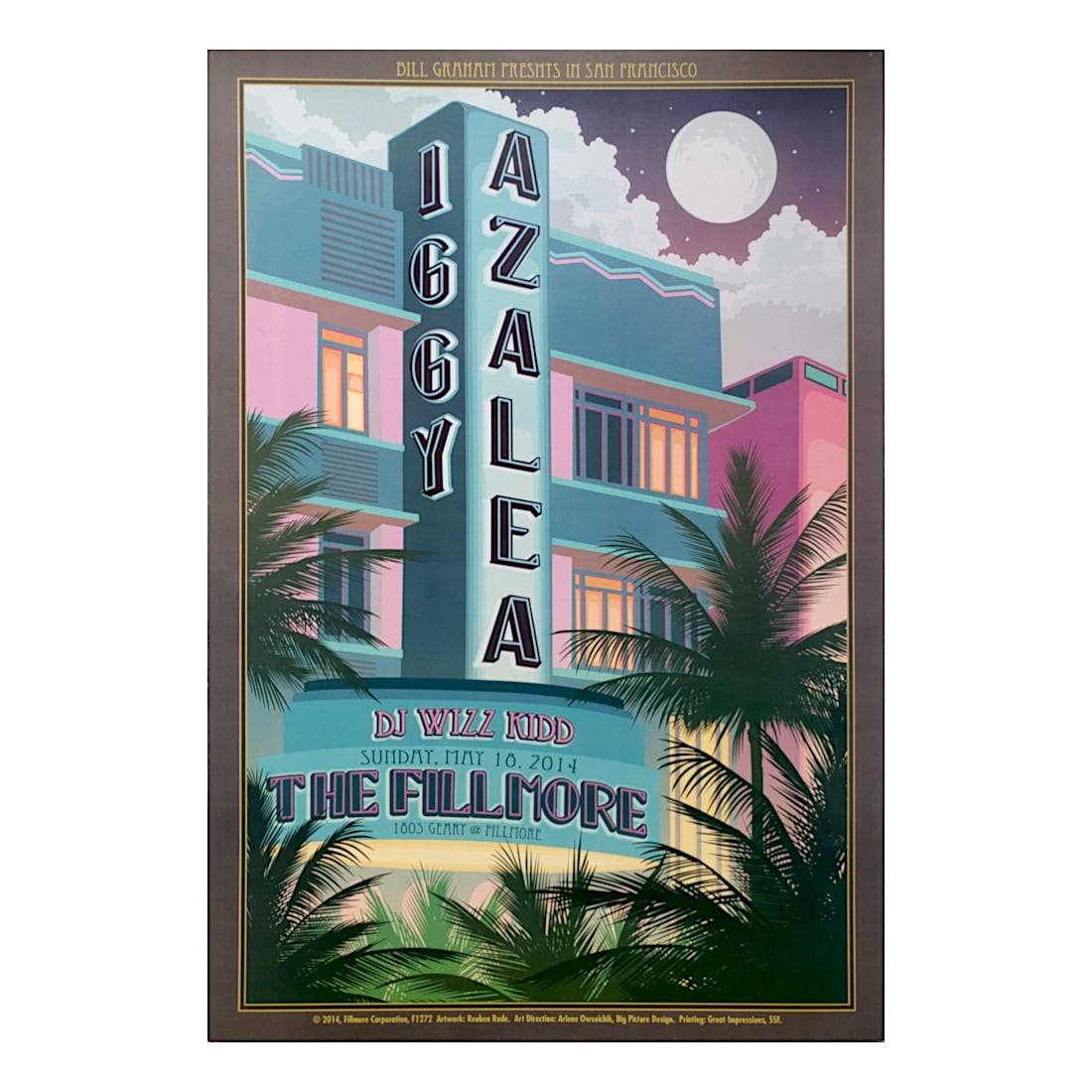 Iggy Azalea - 2014 Concert Poster: IGGY AZALEA (Australian Rapper ) Original & Vintage Bill Graham Presents 2014 Concert Tour Poster featuring Iggy Azalea. Venue: The Fillmore, San Francisco, California. Dated: May 18, 2014. Artist: Re