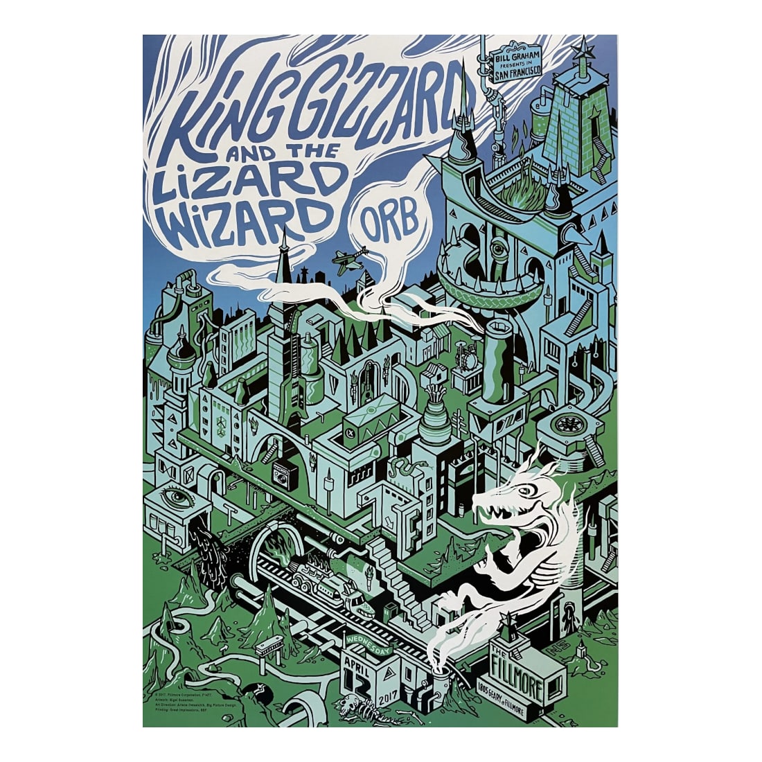 King Gizzard & The Lizard Wizard 2017 Poster: KING GIZZARD & THE LIZARD WIZARD (Australian Rock Band) Original & Bill Graham Presents 2017 Concert Tour Poster featuring King Gizzard & The Lizard Wizard. Venue: The Fillmore, San Francisco, Califor