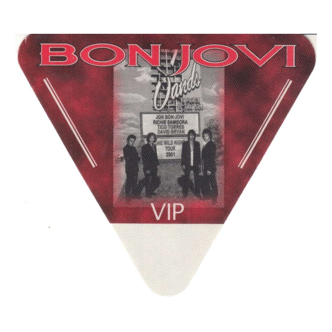 Bon Jovi - One Wild Night Tour - 2001 Backstage Pass Red: BON JOVI (American Rock Band) Authentic 2001 One Wild Night Tour Unused VIP Backstage Pass Red. Manufactured By: Perri. Includes COA. Dimensions: 4 1/4 inches by 3 3/4 inches Shipped Flat Shipping can