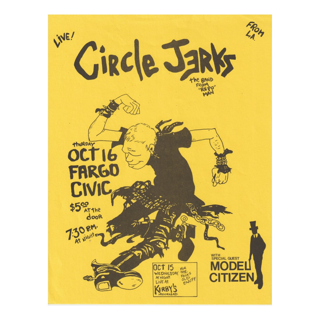 Circle Jerks - Kirby's Moorhead - 1986 Concert Handbill (1 of 1)