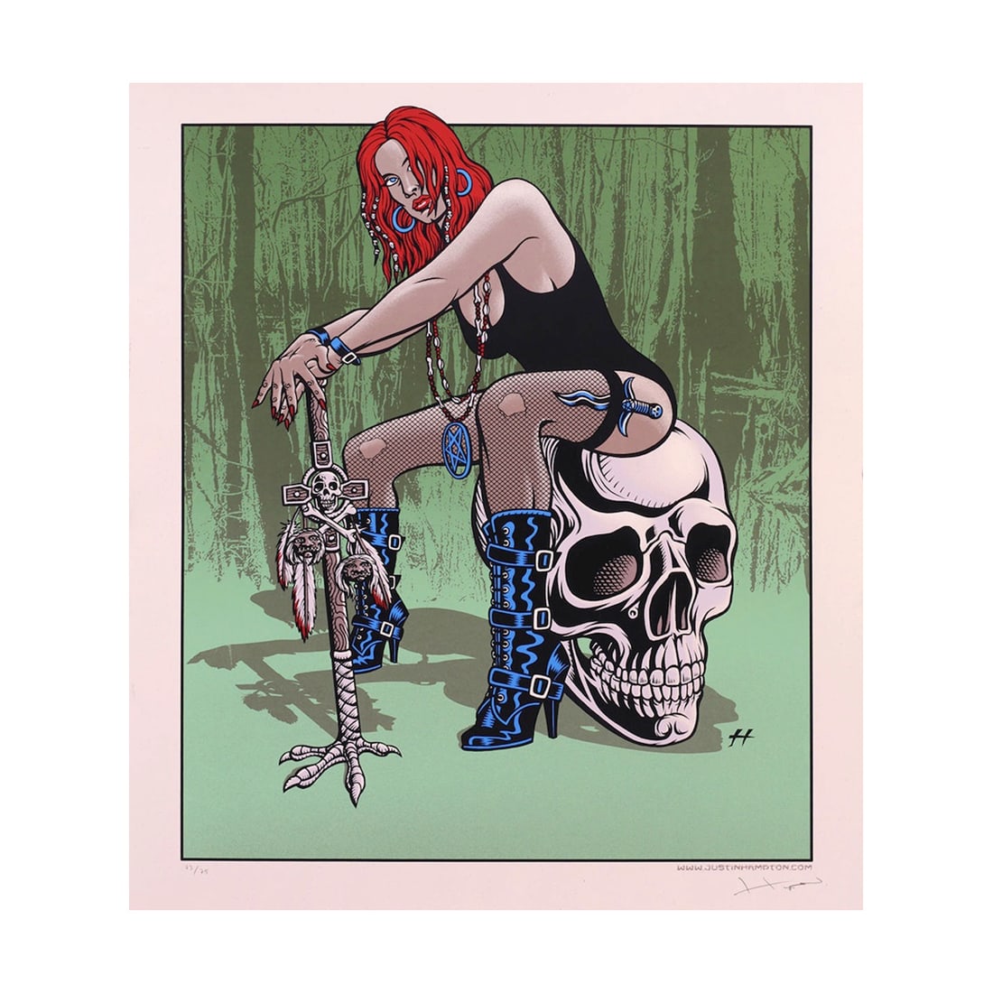 Ween - Justin Hampton - 2008 Ltd Edition Print: WEEN (American Rock Band) Original & Vintage 2008 Justin Hampton 'Voodoo Lady' Hand-signed Limited Edition Numbered (73/75) Print. Hand-signed by the Artist: Justin Hampton. A fine art version of the
