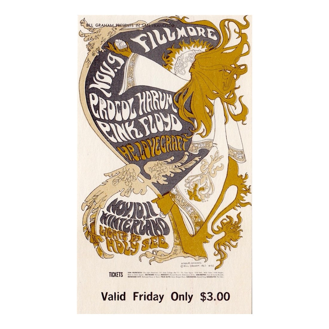 Pink Floyd - Procol Harum - 1967 Concert Ticket (1 of 1)