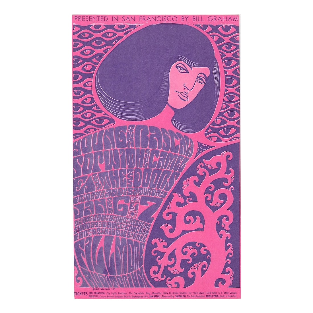 The Doors - 1967 Fillmore Concert Handbill: THE DOORS (American Rock Band) Original & Vintage Family Dog Presents Concert Postcard featuring The Doors. This handbil is #44-1 in The Fillmore Series. Venue: Fillmore Auditorium, San Francisco, Cal