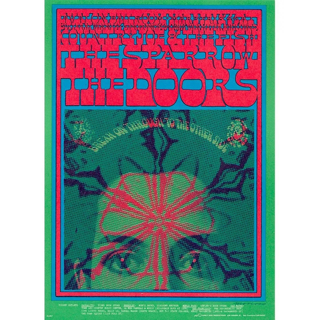 The Doors - 1967 Family Dog Concert Handbill: THE DOORS (American Rock Band) Original & Vintage Family Dog Presents Concert Postcard featuring The Doors. This postcard is #50-1 in The Family Dog Series. Venue: Avalon Ballroom, San Francisco, Cali
