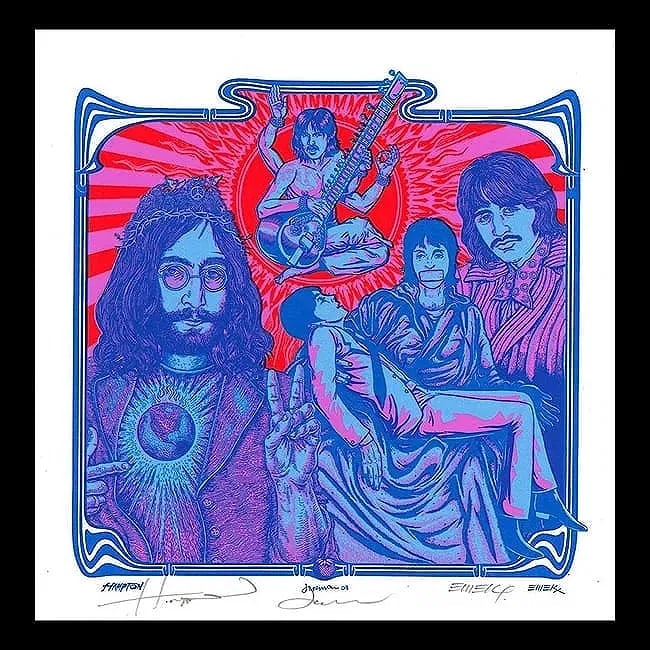 The Beatles - I'd Love to Turn You On - Ltd Edition Print: THE BEATLES (English Rock Band) Original & 2009 Beatles 'I'd Love to Turn You On' Hand-signed Limited Edition Print. Hand-signed by Artist: Justin Hampton, Jermaine Rogers and Emek. 2009 First Printin