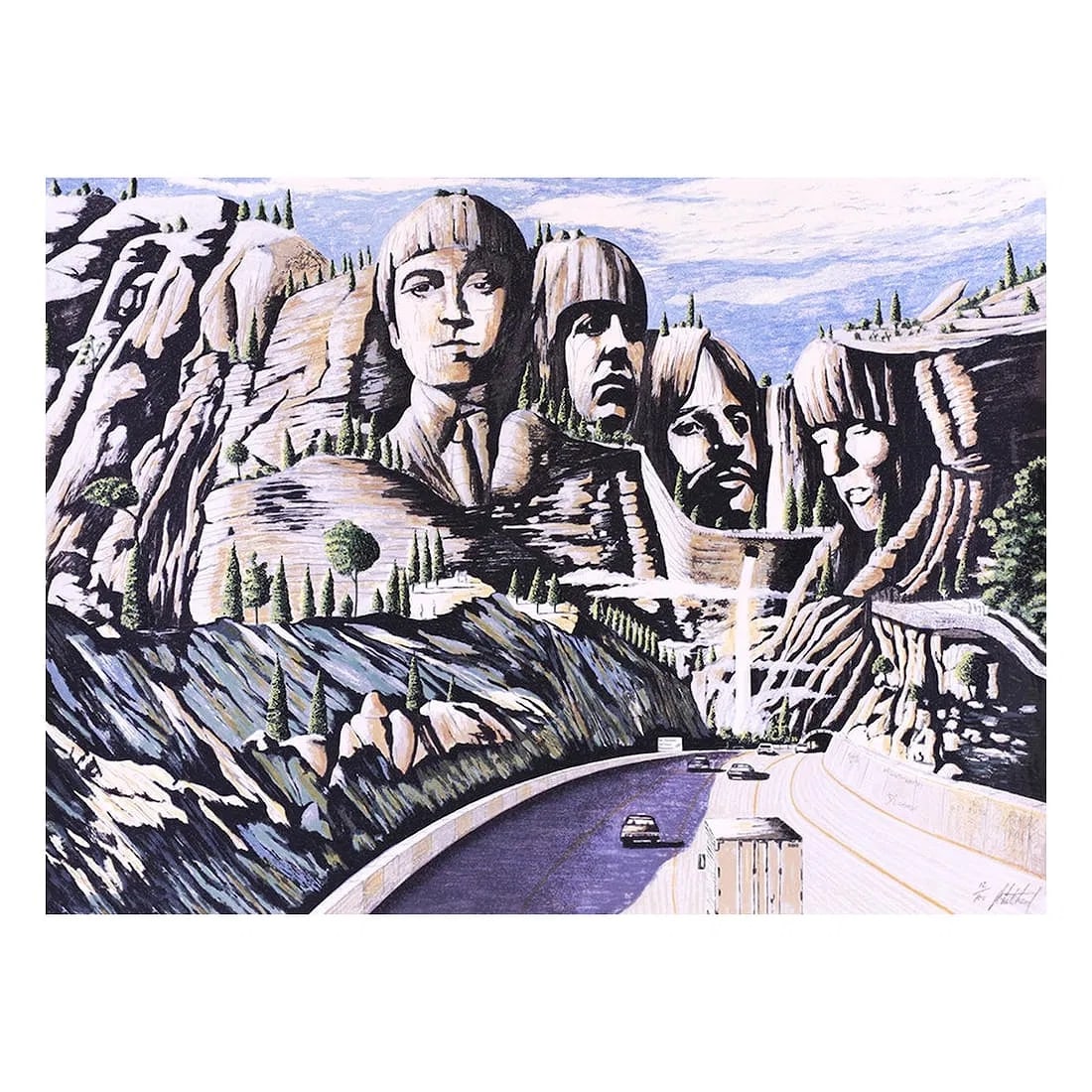 The Beatles - Mount Fabmore - 2006 Ltd Edition Print: THE BEATLES (English Rock Band) Original & Vintage 2006 Beatles 'Mount Fabmore' Hand-signed Limited Edition Print (12/100). Hand-signed by Artist: Paul Whitehead. 2006 First Printing, Includes COA. Di