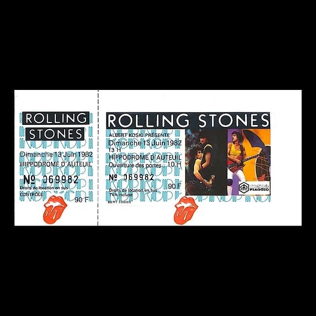 Rolling Stones - 1982 European Tour - Vintage Concert Ticket: THE ROLLING STONES (English Rock Band) Original & Vintage 1982 Rolling Stones 'European Tour' unused Concert Ticket. Venue: Hippodrome, Paris, France. Dated: June 13, 1982. Includes COA. Dimensions: 5