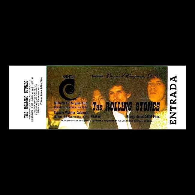Rolling Stones - 1982 Euro Tour - Vintage Concert Ticket: THE ROLLING STONES (English Rock Band) Original & Vintage 1982 'European Tour' unused Concert Ticket featuring The Rolling Stones. Venue: Estadio Vicente Calderon, Madrid, Spain. Dated: July 7, 1982. 