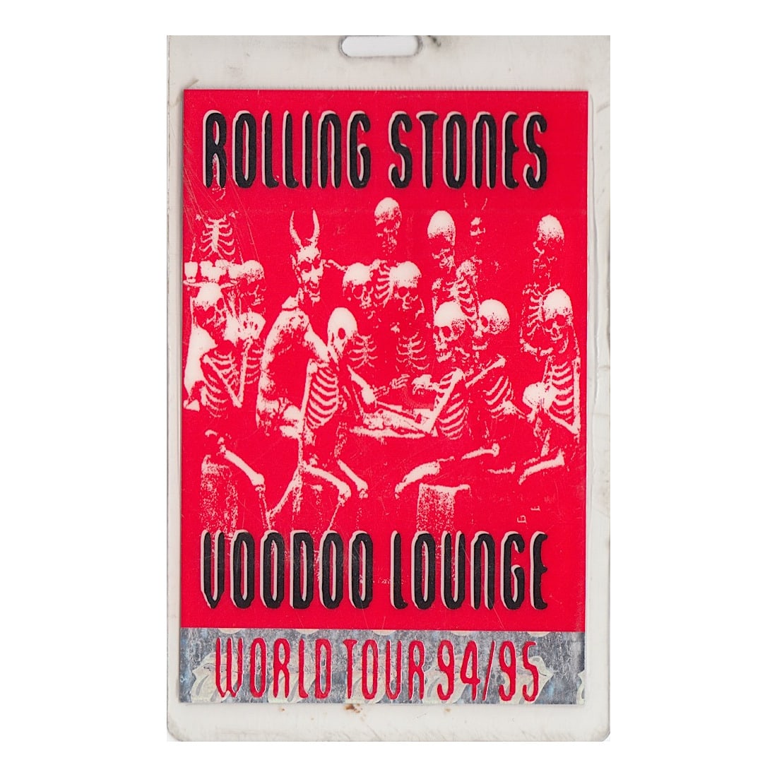 The Rolling Stones - Voodoo Lounge - 1994 Laminated Backstage Pass: THE ROLLING STONES (English Rock Band) Authentic 1994 Rolling Stones 'Voodoo Lounge Tour' Stage Hand Laminated Backstage Pass. Venue: Oakland Coliseum, Oakland, California. Dated: October 31, 1994. In