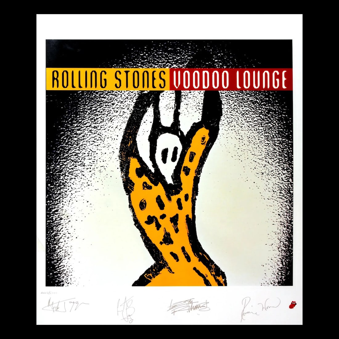 Rolling Stones - Voodoo Lounge - Ltd Edition Print: THE ROLLING STONES (English Rock Band) Original & Vintage Rolling Stones 'Voodoo Lounge' Limited Edition (1125/5000) Lithograph. Plate-signed by the members of The Rolling Stones. 1994 Musicom Internt