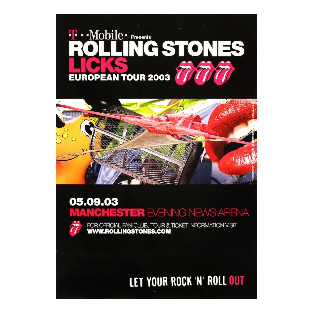Rolling Stones - 2003 Concert Poster: THE ROLLING STONES (English Rock Band) Original & Vintage 2003 Poster promoting the September 5, 2003, ?Licks? Tour date in Manchester, England at the Evening News Arena. 2003 First Printing. Includes