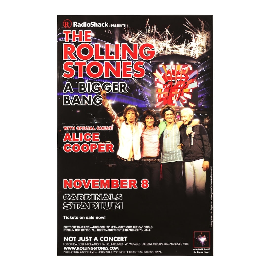 Rolling Stones - 2006 Concert Tour Poster: THE ROLLING STONES (English Rock Band) Original & Vintage small concert poster promoting the Rolling Stones stop in Glendale, AZ at the Cardinals Stadium on November 8, 2006, as part of the ?A Bigger 