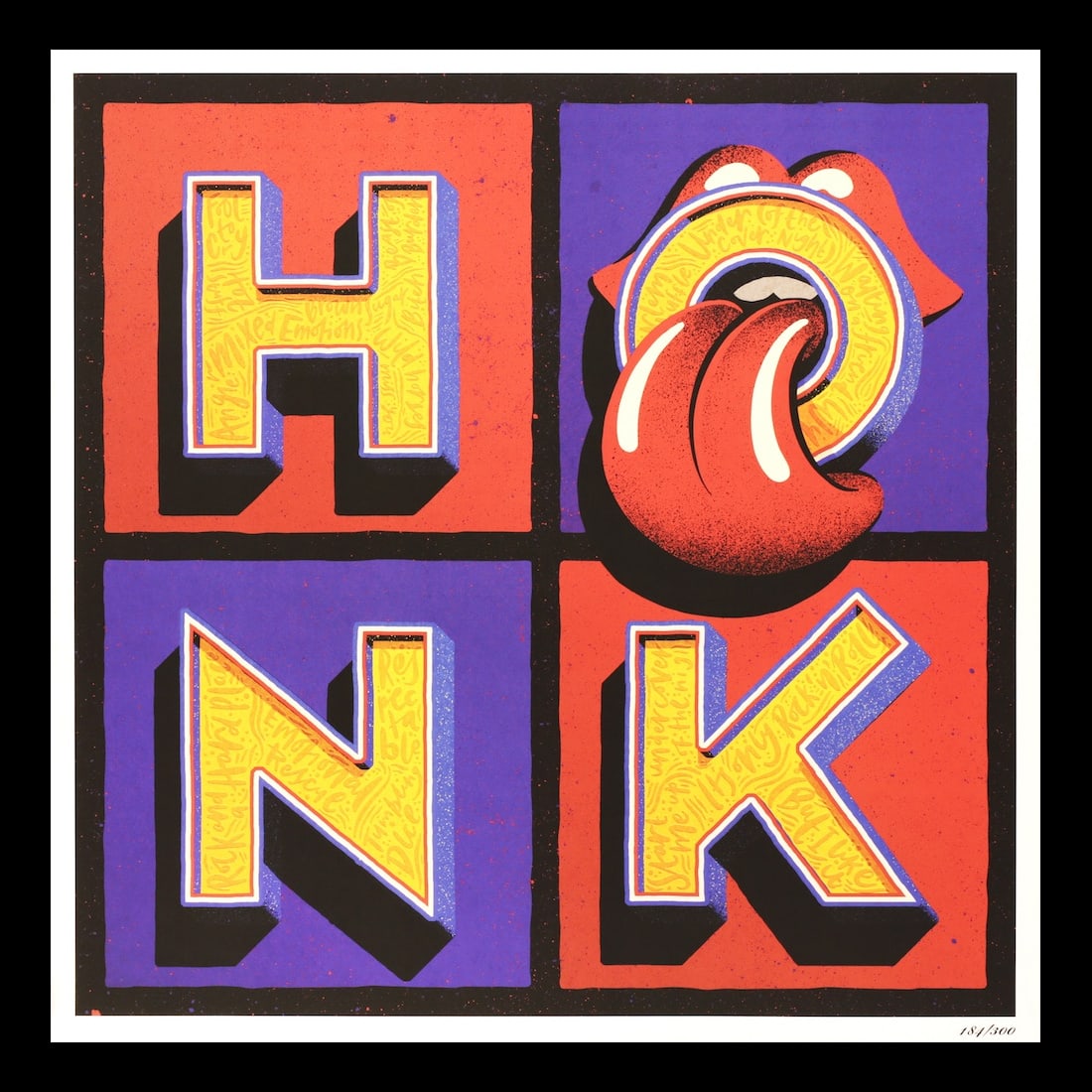 Rolling Stones - Honk - 2019 Album Lithograph: THE ROLLING STONES (English Rock Band) Original & Vintage Lithograph for the 2019 Compilation Album, Honk. This Print is numbered 265/300. 2019 First Printing. Includes COA. Dimensions: 18 inches by 1