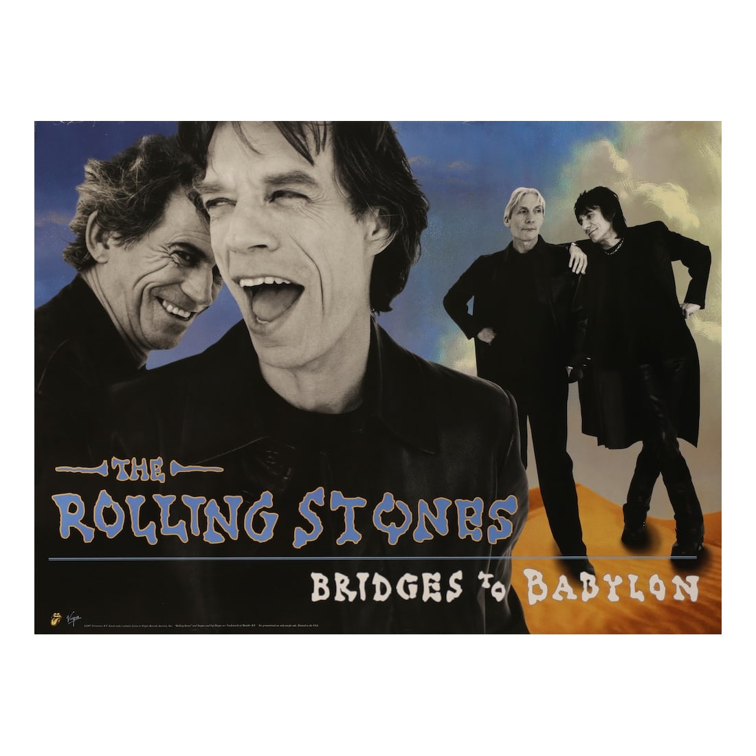 Rolling Stones - 1997 Promotional Poster: THE ROLLING STONES (English Rock Band) Original & Vintage 1997 Group Photo Promotional Poster for the Stones 1997 album ?Bridges To Babylon.?. 1997 First Printing. Includes COA. Dimensions: 18 inches 