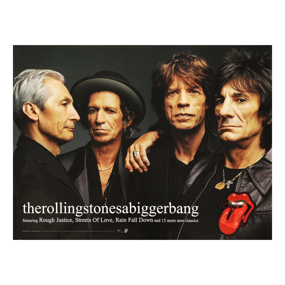 Rolling Stones - 2005 Promotional Poster: THE ROLLING STONES (English Rock Band) Original & Vintage 2005 Promotional Record Label Poster for the ?A Bigger Bang? album featuring a group shot with Charlie Watts, Keith Richards, Mick Jagger, and
