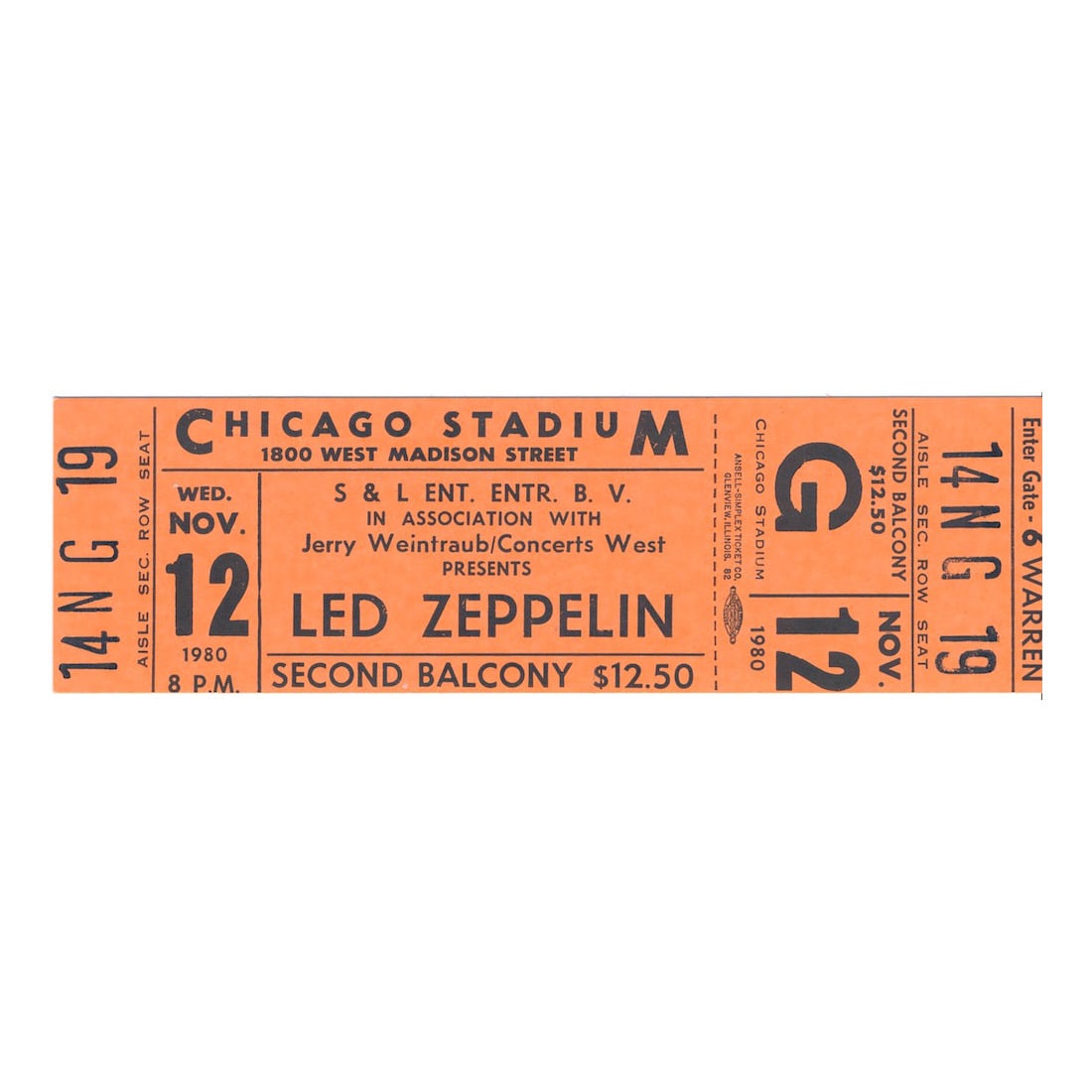 Led Zeppelin - 1980 Vintage Concert Ticket: LED ZEPPELIN (English Rock Band) Original & Vintage Unused Concert Ticket featuring Led Zeppelin. This concert would be cancelled, and as the rest of the world tour due to John Bonham untimely death o