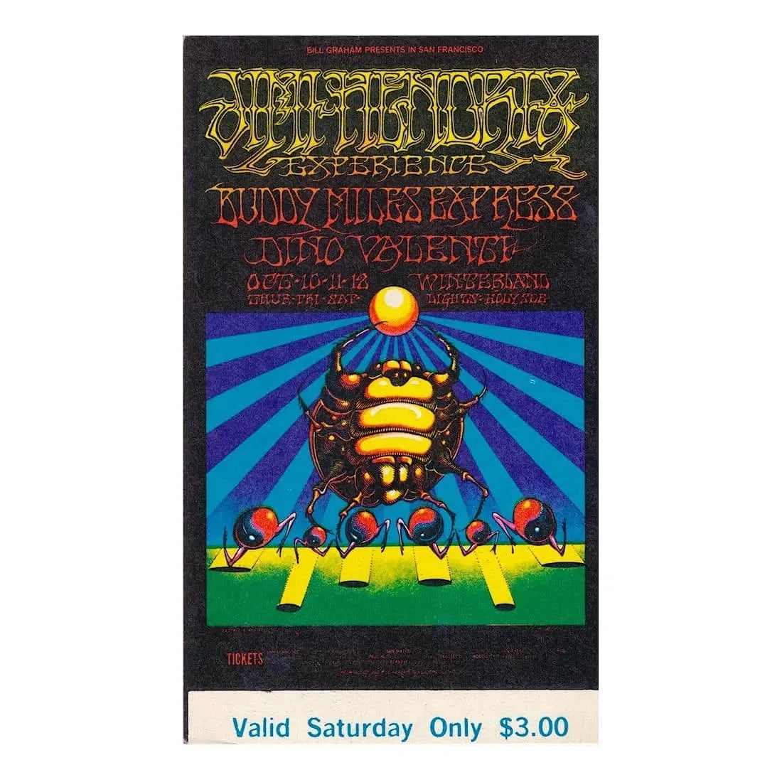 Jimi Hendrix - Fillmore - 1968 Vintage Concert Ticket (1 of 1)