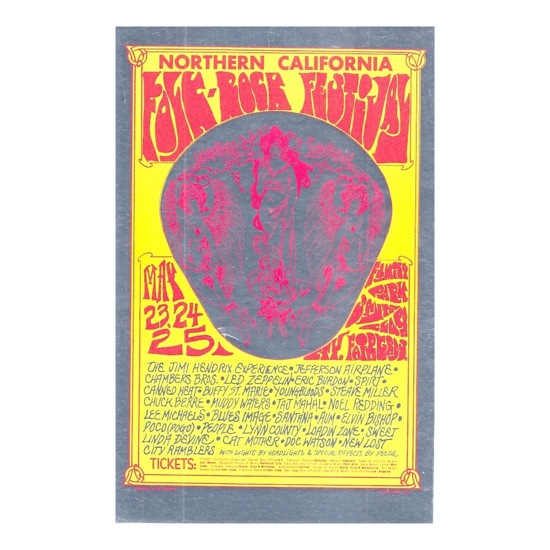 Jimi Hendrix - 1969 Newport Pop Festival Handbill: NEWPORT POP FESTIVAL (Rock Festival) (JIMI HENDRIX (1942-1970 American Rock Guitarist, Singer-Songwriter and Musician) Original & Vintage '1969 Newport Pop Festival' Concert Handbill featuring Jimi
