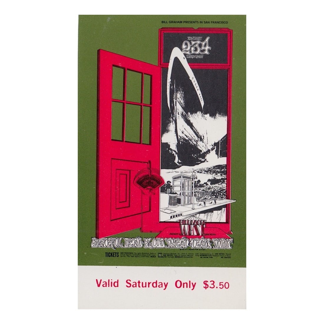 Grateful Dead - Fillmore - 1969 Vintage Concert Ticket (1 of 1)