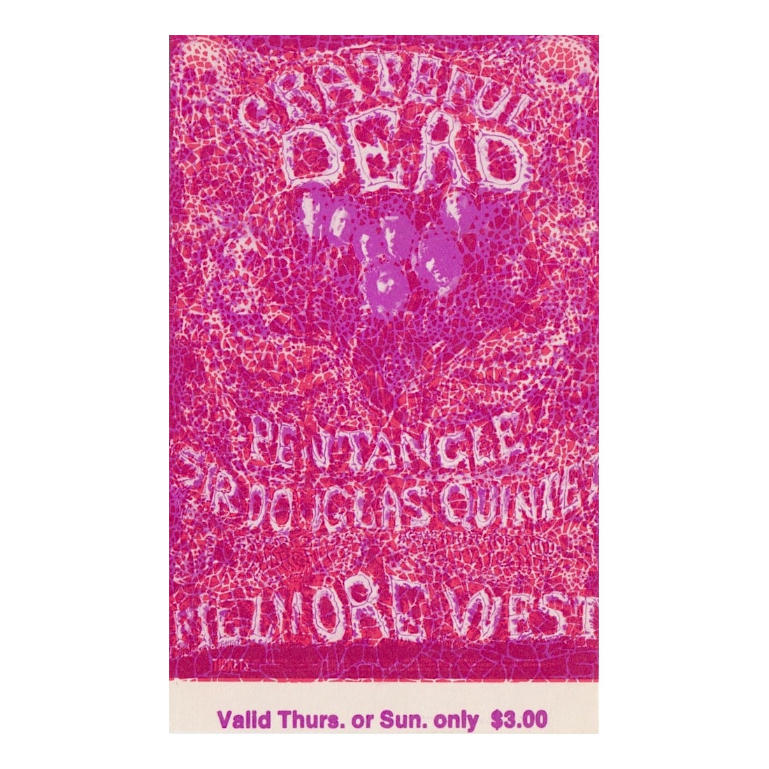 Grateful Dead - Fillmore - 1969 Vintage Concert Ticket: GRATEFUL DEAD (American Rock Band) Original & Vintage Bill Graham Presents Concert Ticket featuring The Grateful Dead and The Sir Douglas Quintet. Venue: Fillmore Auditorium, San Francisco, California
