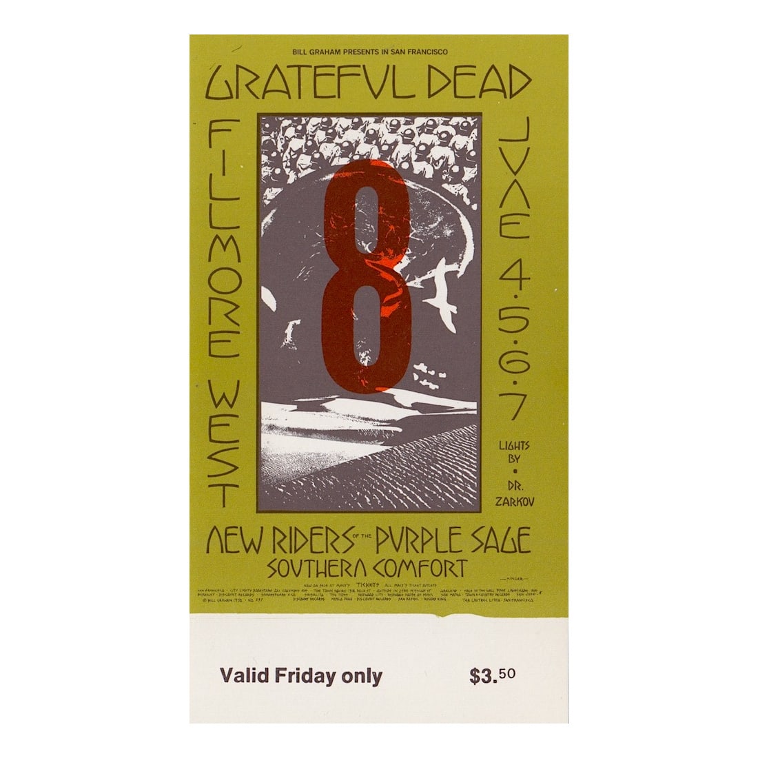Grateful Dead - Fillmore - 1970 Vintage Concert Ticket: GRATEFUL DEAD (American Rock Band) Original & Vintage Bill Graham Presents Concert Ticket featuring The Grateful Dead. Venue: Fillmore West, San Francisco, California. Dated: June 4, 1970. Artist: Dav