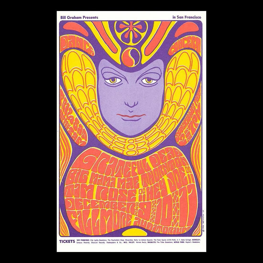 Grateful Dead - 1966 Fillmore Concert Handbill: GRATEFUL DEAD (American Rock Band) BIG MAMA THORNTON (1926-1984 American Rhythm & Blues Singer-Songwriter) Original & Vintage Bill Graham Presents Concert Postcard featuring Grateful Dead and Big Mama