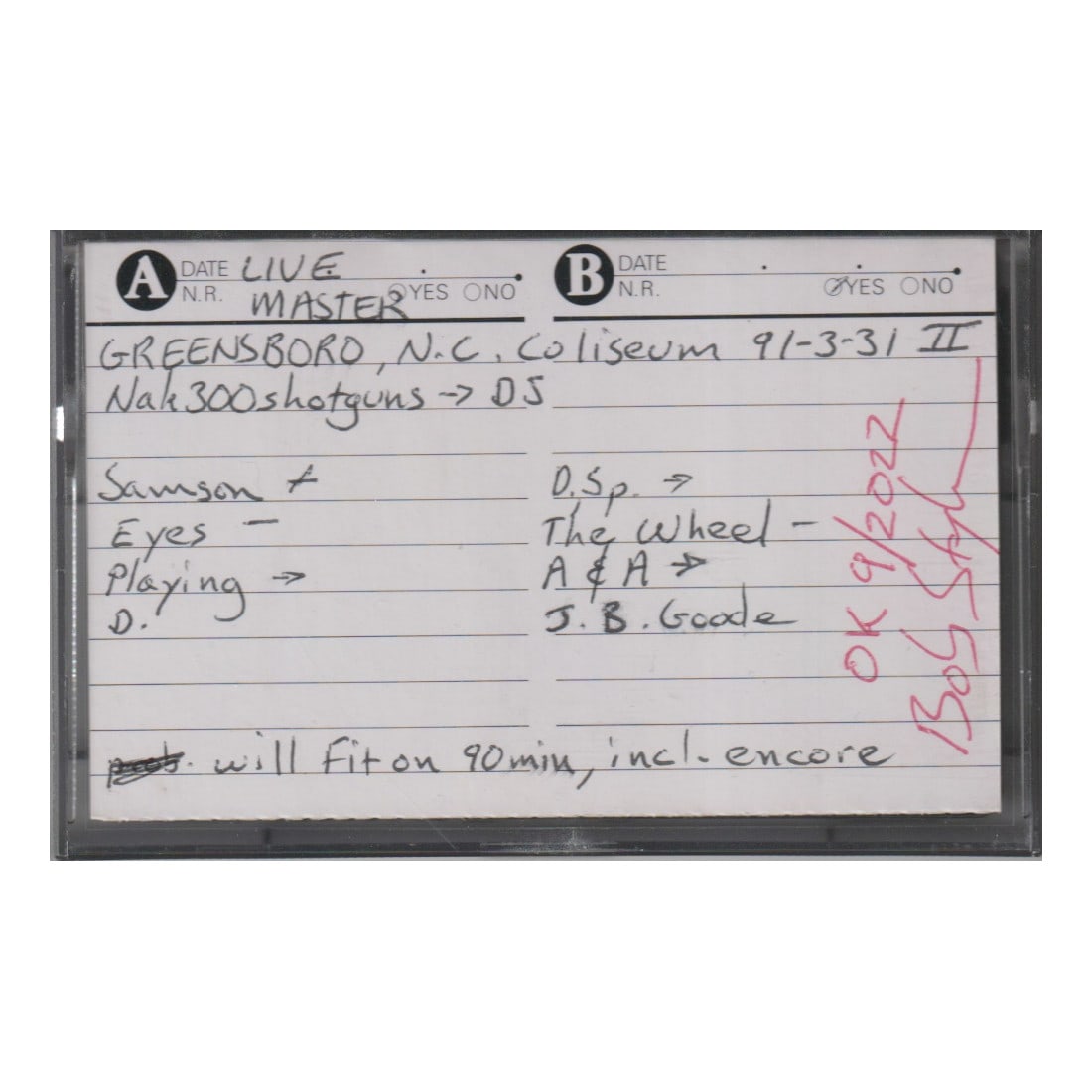 Grateful Dead - 1991 Live Master Sound Board Tape: GRATEFUL DEAD (American Rock Band) Original & Vintage Grateful Dead Live Master Sound Board Tape from the Concert at Greensboro on 3/31/1991 (Second Half). DISCLAIMER: I hereby declare that we do not 
