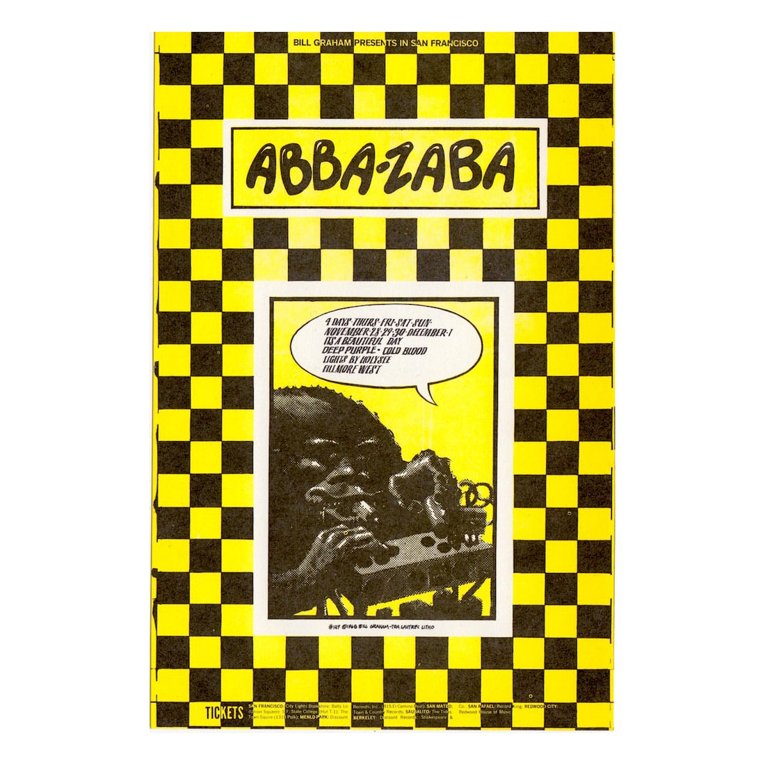 Deep Purple - 1968 Concert Handbill: DEEP PURPLE (English Rock Band) Original & Vintage Bill Graham Presents Concert Postcard featuring Deep Purple. This postcard is #147-1 in The Bill Graham Series. Venue: Fillmore West, San Francisco, 