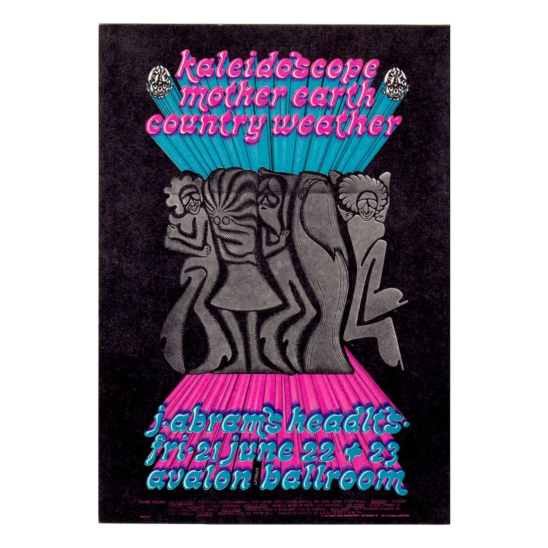Kaleidoscope - 1968 Concert Handbill: KALEIDOSCOPE (American Psychedelic Folk Band) Original & Vintage Family Dog Presents Concert Postcard featuring Kaleidoscope and Mother Earth. This postcard is #124-1 in The Family Dog Series. Venue: 