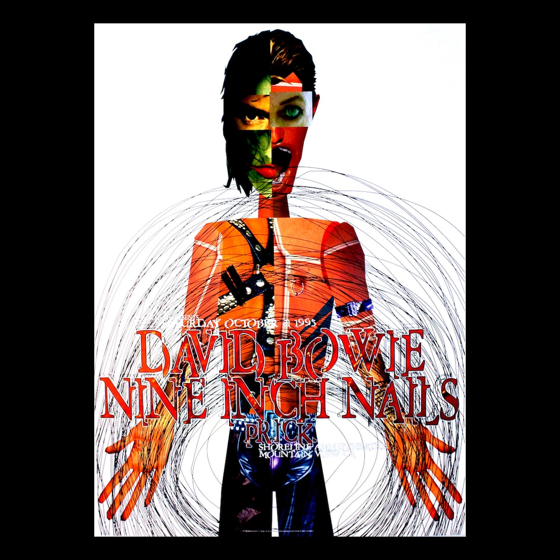 NIN - David Bowie - 1995 Concert Poster: NINE INCH NAILS (American industrial Rock Band) DAVID BOWIE (1947-2016 English Singer-Songwriter and Actor) Original & Vintage Bill Graham Presents Concert Poster featuring David Bowie and Nine Inch N