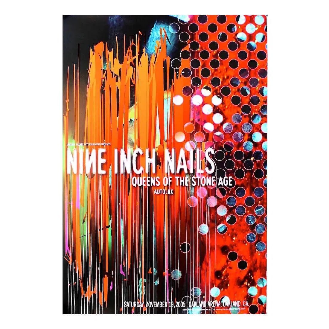 Nine Inch Nails - 2005 Concert Poster: NINE INCH NAILS (American industrial Rock Band) QUEENS OF THE STONE AGE (American Rock Band) Original & Vintage 2005 Concert Poster featuring Nine Inch Nails and Queens of the Stone Age. Venue: Oaklan
