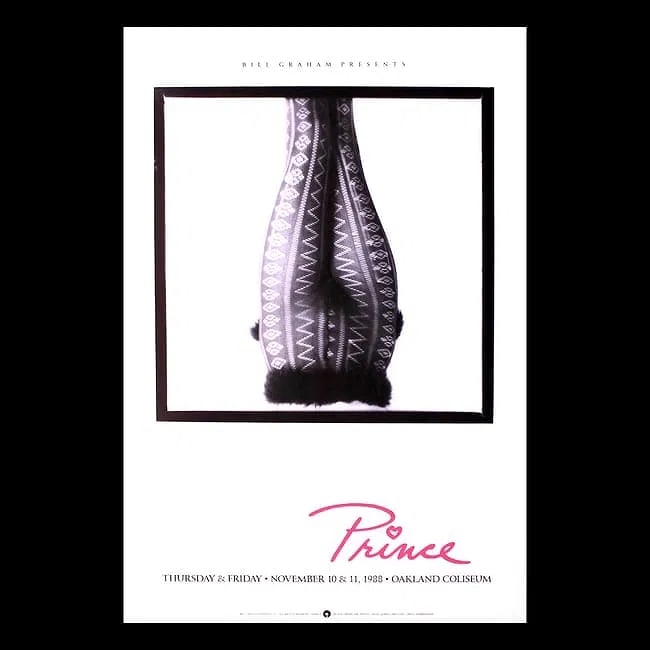 Prince - 1988 Bill Graham Concert Poster: PRINCE (1958-2016 American Musician and Singer-Songwriter) Original & Vintage Bill Graham Presents Concert Poster featuring Prince. Venue: Oakland Coliseum Arena, Oakland, California. Dated: November 