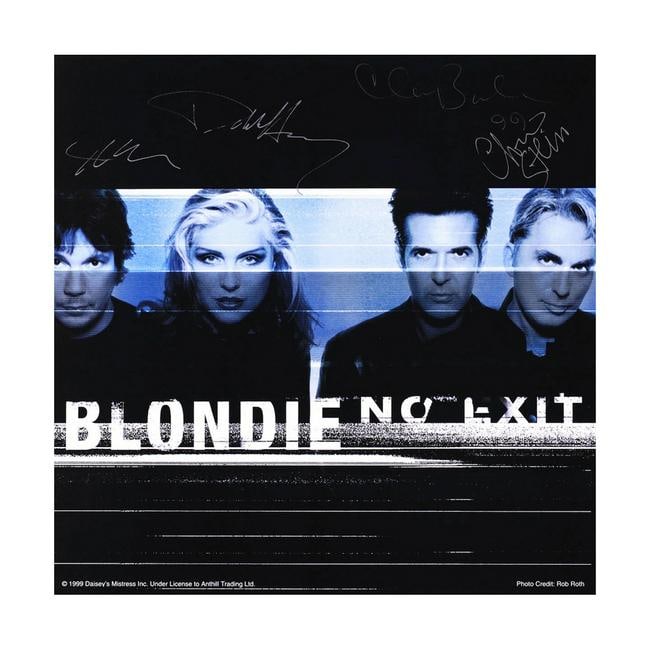 Blondie - Autographed Poster Collage: BLONDIE (American Rock Band) Original & Vintage 1999 Blondie 'No Exit' Hand-signed Poster Collage with Concert Ticket and Backstage Pass. Hand-signed by Jimmy Destri, Debbie Harry, Clem Burke and Chri