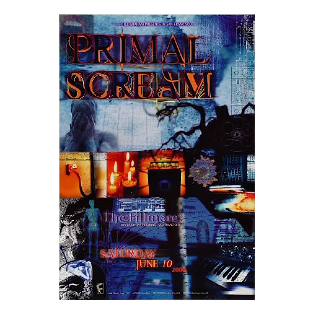 Primal Scream - 2000 Concert Poster: PRIMAL SCREAM (Scottish Rock Band) Original & Vintage Bill Graham Presents 2000 Concert Tour Poster featuring Primal Scream. Venue: The Fillmore, San Francisco, California. Dated: June 10, 2000. Artis