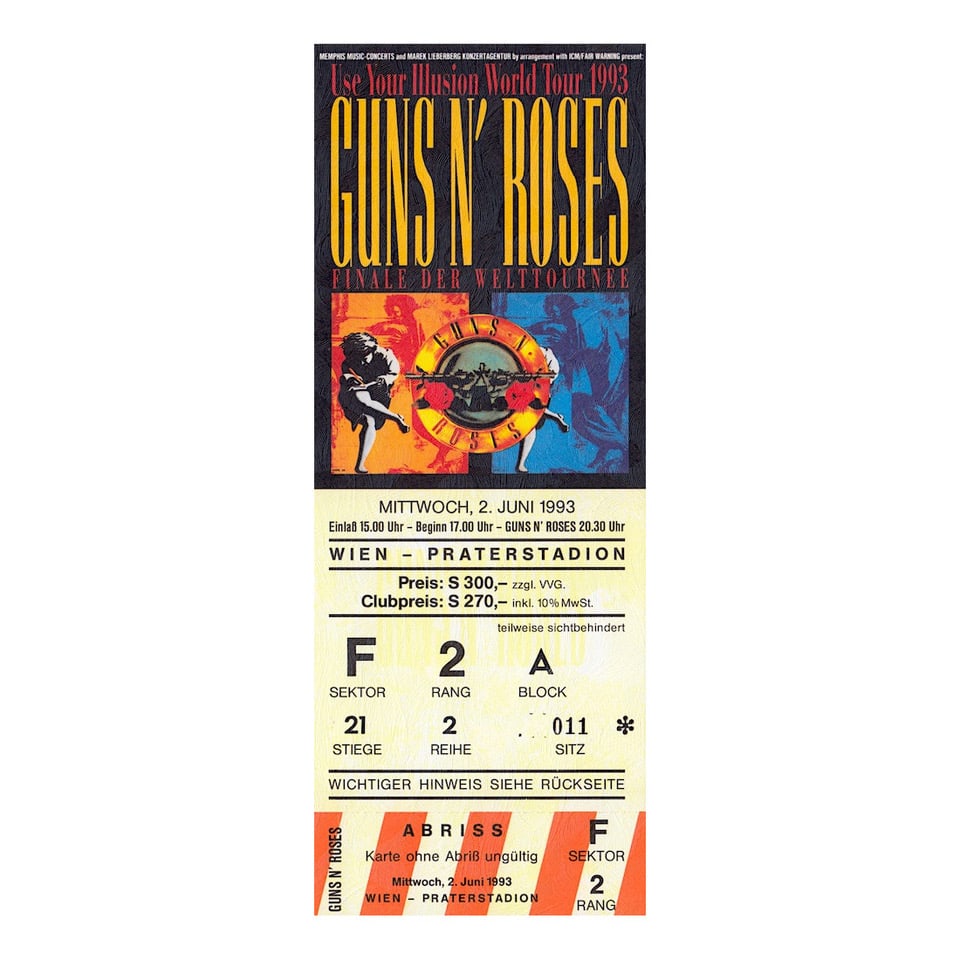 Guns N' Roses - 1991 Vintage Concert Ticket: GUNS N' ROSES (American Hard Rock Band) Original & Vintage 1991 unused Concert Ticket featuring Guns N' Roses. Includes order form. Venue: Warfield Theatre, San Francisco, California. Dated: May 9, 19