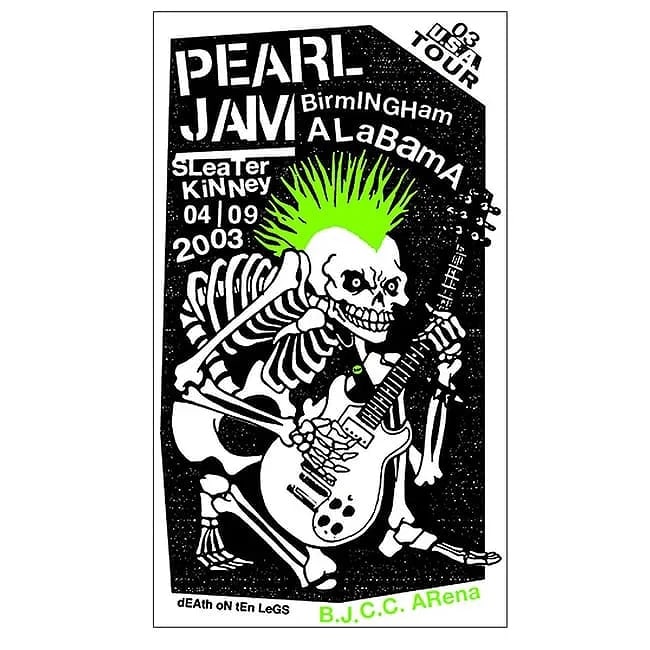 Pearl Jam - 2003 Concert Poster: PEARL JAM (American Rock Band) Original & Vintage Limited Edition Artist Proof Concert Poster featuring Pearl Jam. Venue: B.J.C.C. Arena, Birmingham, Alabama. Dated: April 4 ,2003. Artist: Ames Bros
