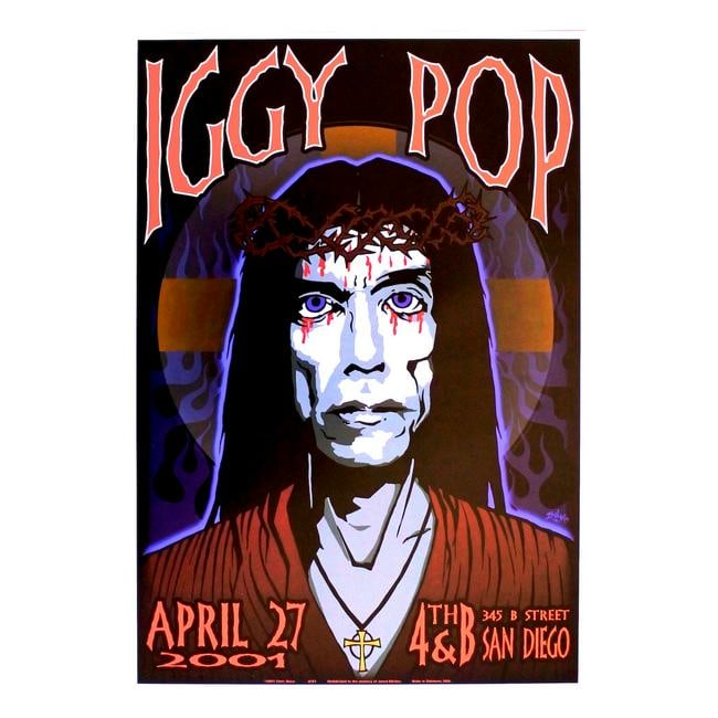 Iggy Pop - 2001 Concert Poster: IGGY POP (American Musician and Singer-Songwriter) Original & Vintage Concert Poster featuring Iggy Pop. Venue: 4th & B Theatre, San Diego, California. Dated: April 27, 2001. Artist: Chris Shaw.