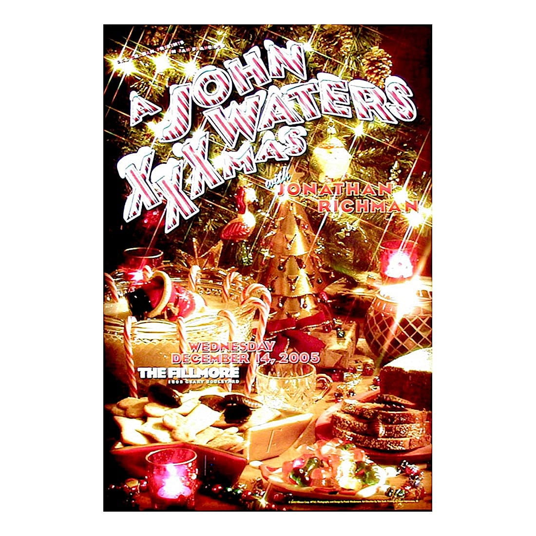 John Waters XXXMAS - 2005 Concert Poster: JOHN WATERS XXXMAS (American Filmmaker) Original & Vintage Bill Graham Presents 2005 Concert Tour Poster featuring John Waters XXXMAS. Venue: The Fillmore, San Francisco, California. Dated: December 1