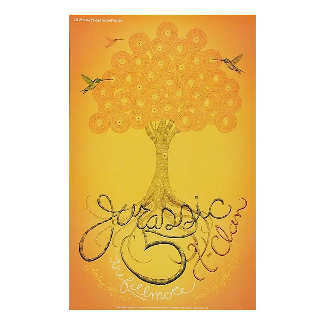 Jurassic 5 - 2006 Concert Poster: JURASSIC 5 (American Alternative Hip Hop Group) Original & Vintage Bill Graham Presents 2006 Concert Tour Poster featuring Jurassic 5. Venue: The Fillmore, San Francisco, California. Dated: July 22 - 