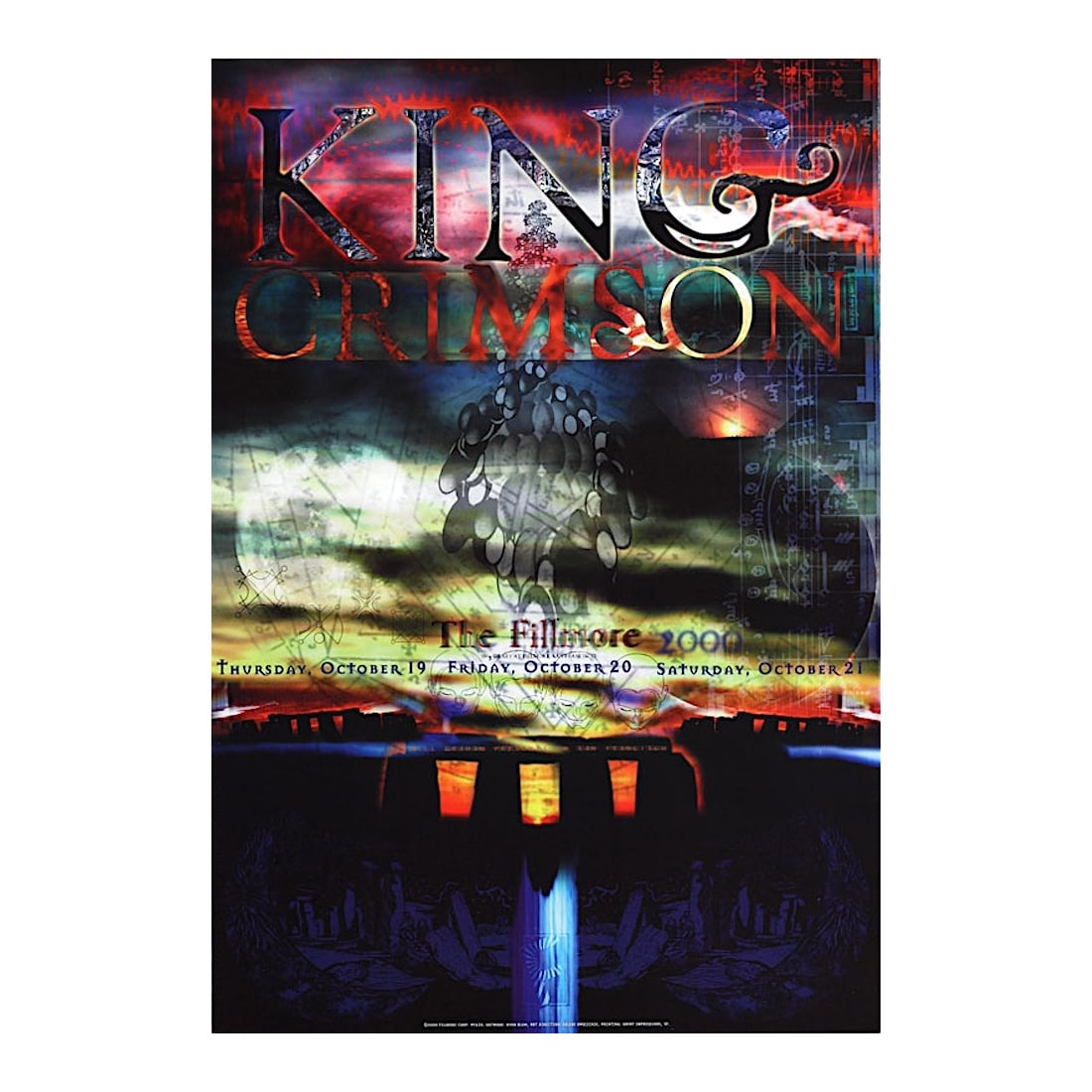 King Crimson - 2000 Concert Poster: KING CRIMSON (English Progressive Rock) Original & Vintage Bill Graham Presents 2000 Concert Tour Poster featuring King Crimson. Venue: The Fillmore, San Francisco, California. Dated: October 19 - 21,